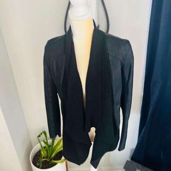 Blank NYC Drape Front Open Waterfall Faux Leather Wrap Moto Jacket, Black, Small - Picture 3 of 14